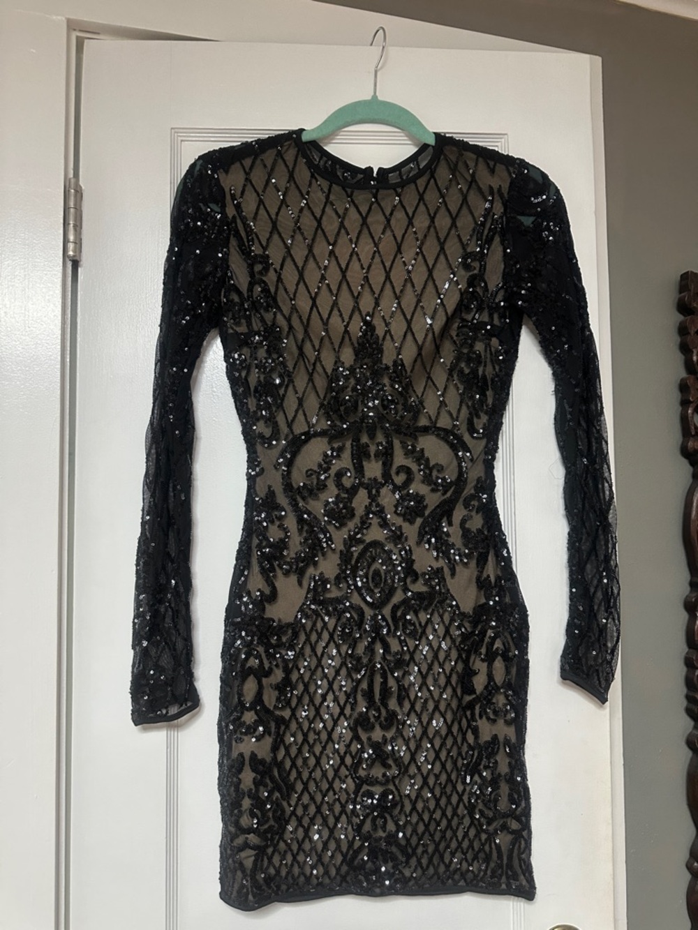 Windsor Black Long-Sleeve Sequin Mesh Bodycon Dress